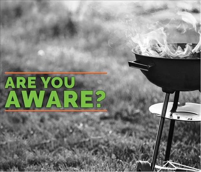 an outside grill on a lawn with caption saying "are you aware?" referring to grilling safety